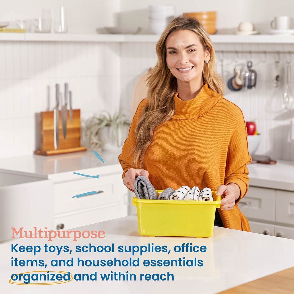 Ecr4Kids Scoop Front Storage Bins, Multipurpose Organization, Yellow, 10-Piece