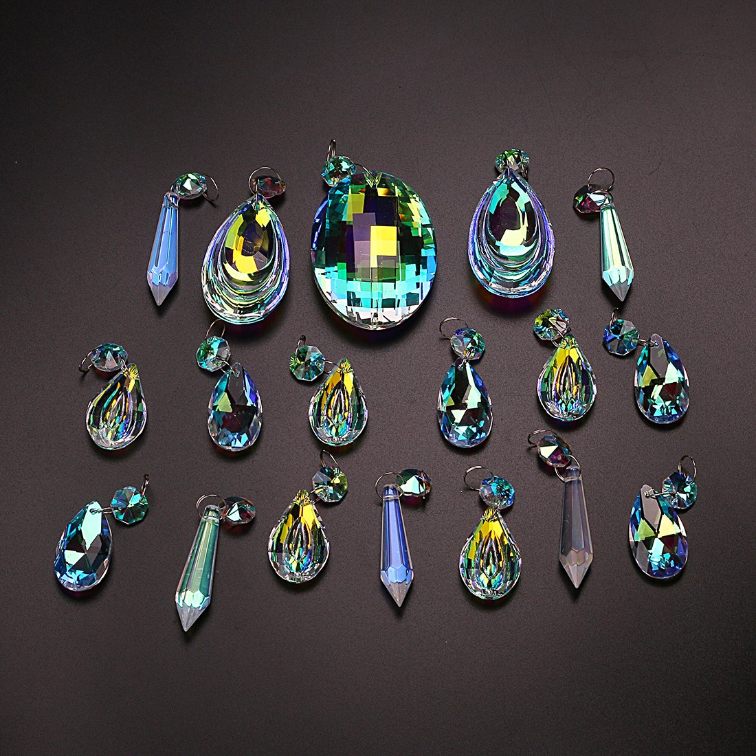 H&D Hyaline & Dora 18Pcs Colorful Lamp Prisms Parts With Octagon Bead Chandelier Glass Crystals Hanging Drops Pendants