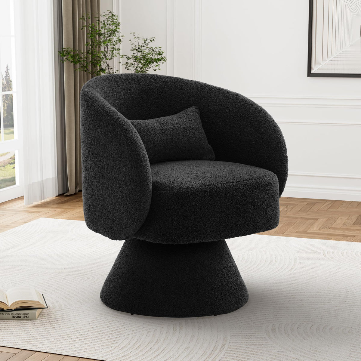 Nolohoo Swivel Barrel Chair, Upholstered Sherpa Teddy Accent Swivel Chairs For Living Room, 360 Modern Small Round Boucle Readin
