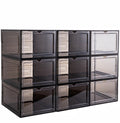 Attelite X-Large Clear Plastic Shoe Boxes - Stackable Shoe Organizer With Magnetic Door, Drop Front Display Box (9 Pack, Clear Black)