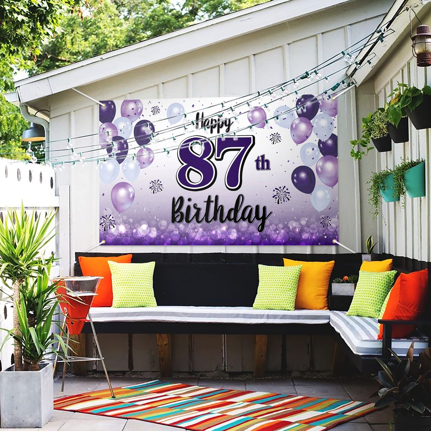 LASKYER Happy 87th Birthday Backdrop Banner, Polyester, Purple, 78" x 47"