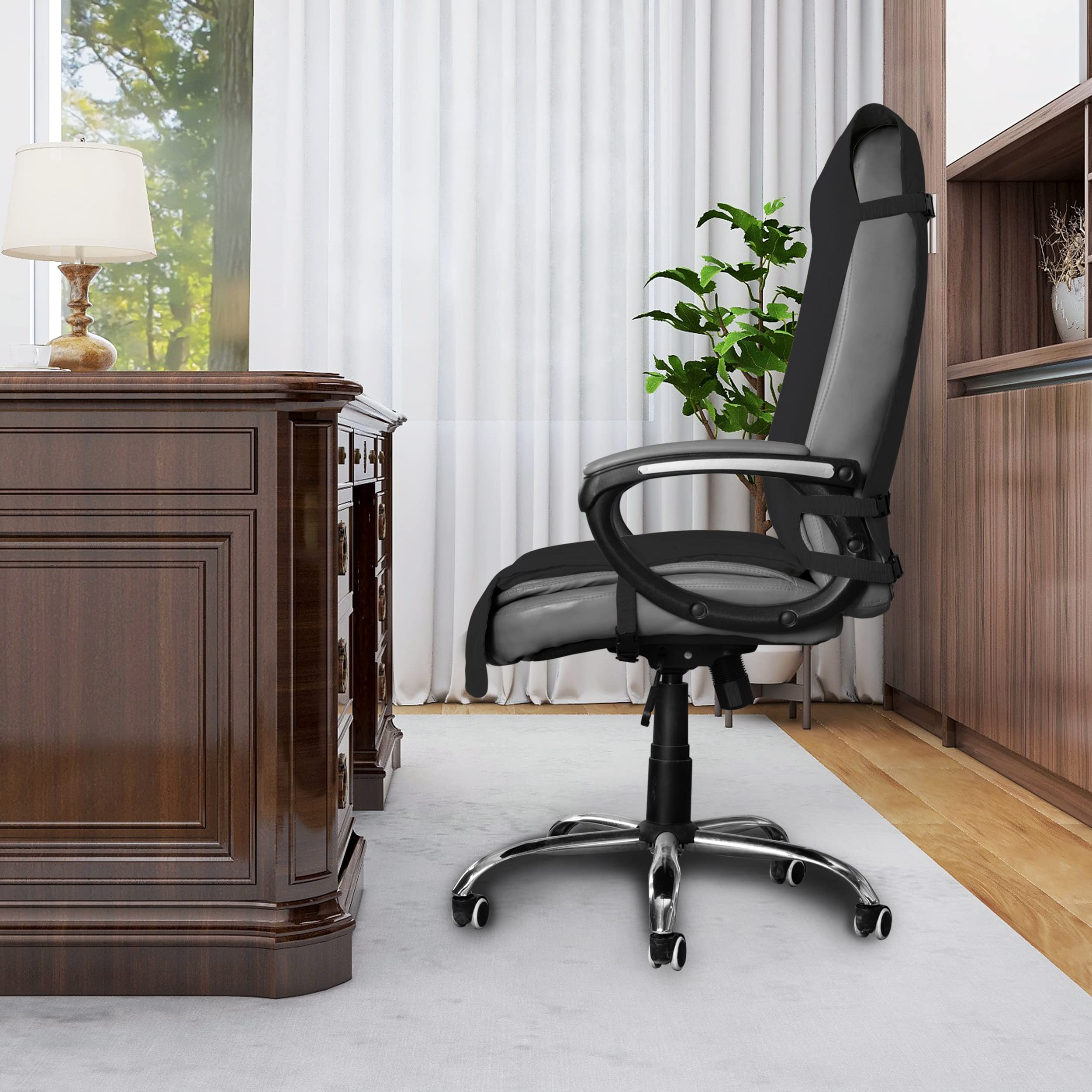 Easy-Going Quilted Microfiber Office Chair Cover With Soft Memory Foam Seat Cushion Water Resistant Desk Computer Chair Slipcover Anti-Slip Chair Protector (Medium, Black)