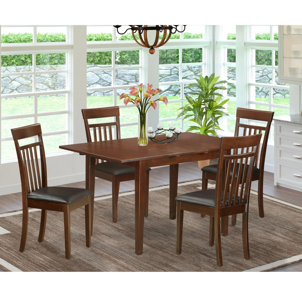 East West Furniture NOCA5-MAH-LC 5 Piece Dining Room Furniture Set Includes a Rectangle Kitchen Table with Butterfly Leaf and 4 Faux Leather Upholstered Chairs, 32x54 Inch, Mahogany