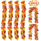 6 Pack Fall Decor for Home Fall Leaves Garland Thanksgiving Decorations Indoor Outdoor 5.8Ft/Piece Artificial Maple Leaf Garland