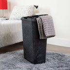 Mind Reader 40L Slim Laundry Hamper, Clothes Basket, Lid, Wicker Design, Plastic, 18''L X 10.4''W X 23.5''H, Set Of 2, Black
