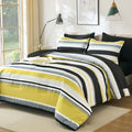Wongs Bedding Yellow Comforter King Size Set, 7 Pieces Bed In A Bag Yellow And Black Comforter Set, Soft Boho Striped Bedding Se