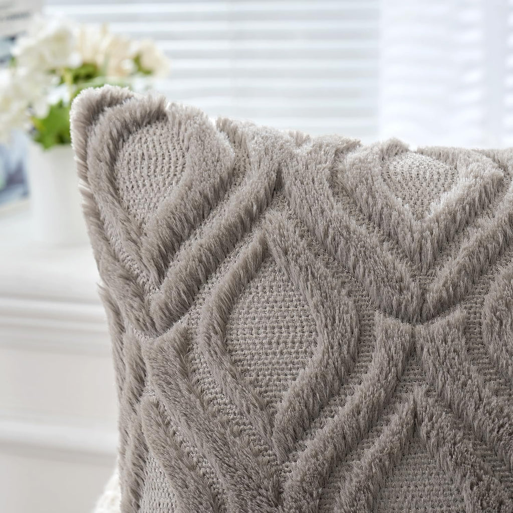 Miulee Dark Grey Throw Pillow Covers 18X18 Inch, Soft Winter Plush Faux Wool Couch Pillow Covers Set Of 2 Decorative Farmhouse Boho Throw Pillows For Sofa Living Room Bed
