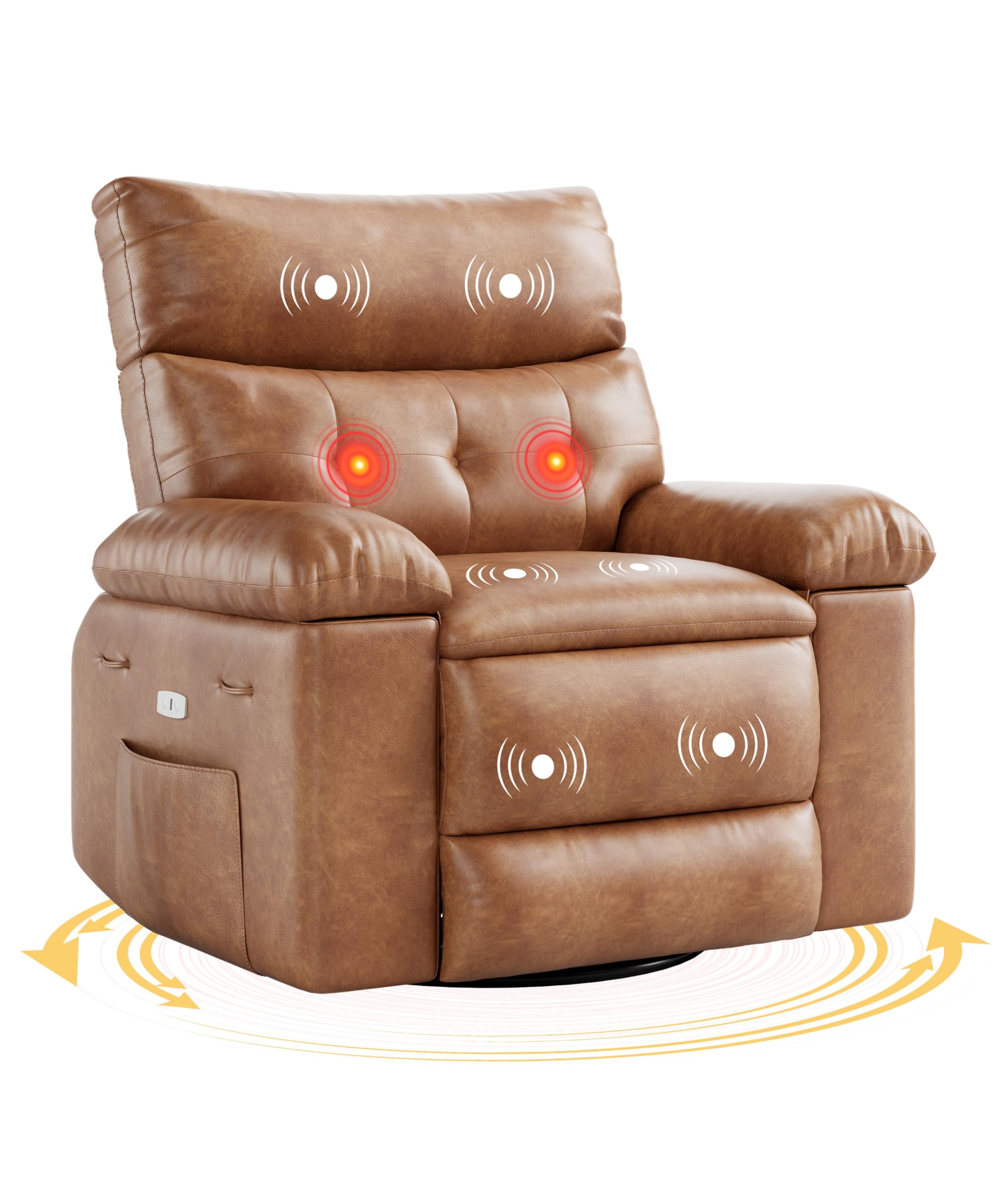 GarveeHome Swivel Massage Chair, Electric Rocking Recliner Chair with Vibration and Heating, Overstuffed Faux Leather Single Sof