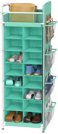 Simple Houseware Shoe Stand Tower Rack w/side hanging bag 20-Pair, Turquoise
