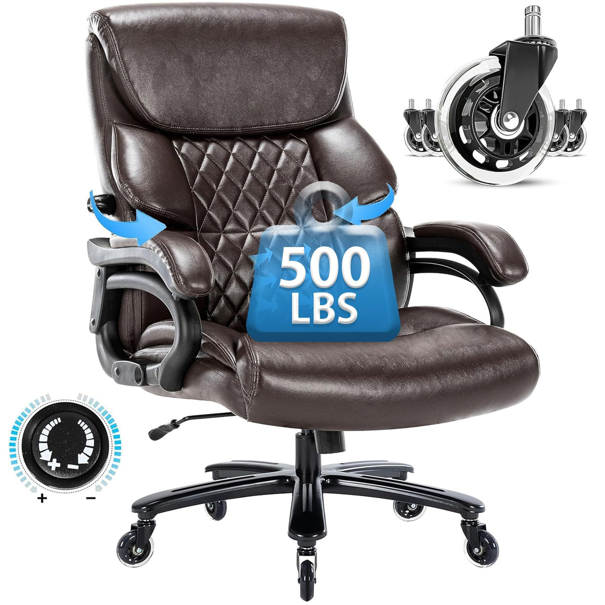 Big And Tall Office Chair 500 Lbs-Executive Office Chairs For Heavy People-Heavy Duty Office Chairs With Sturdy Rolling Wheels-D