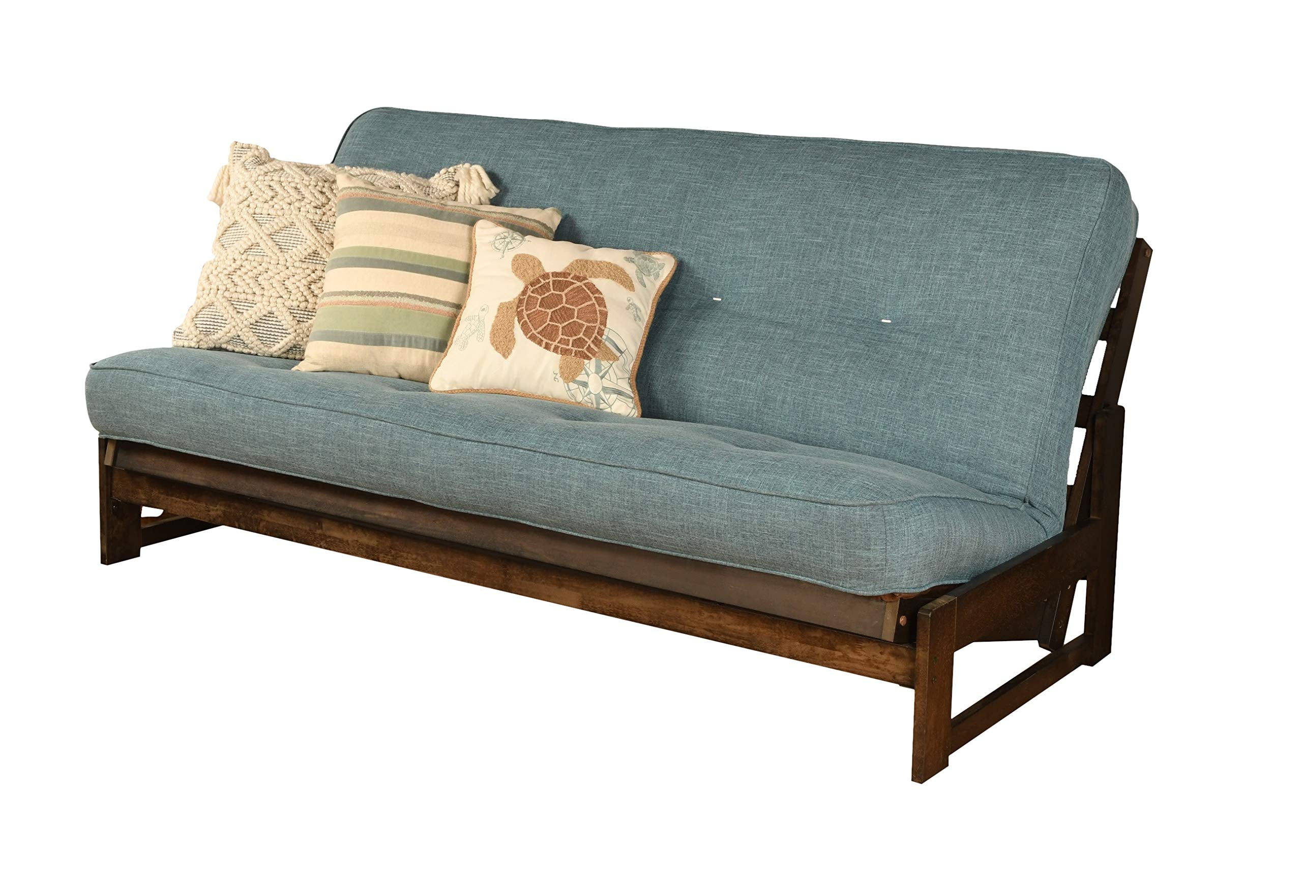 Kodiak Furniture Aspen Futon With Linen Fabric Mattress In Reclaim Mocha/Blue