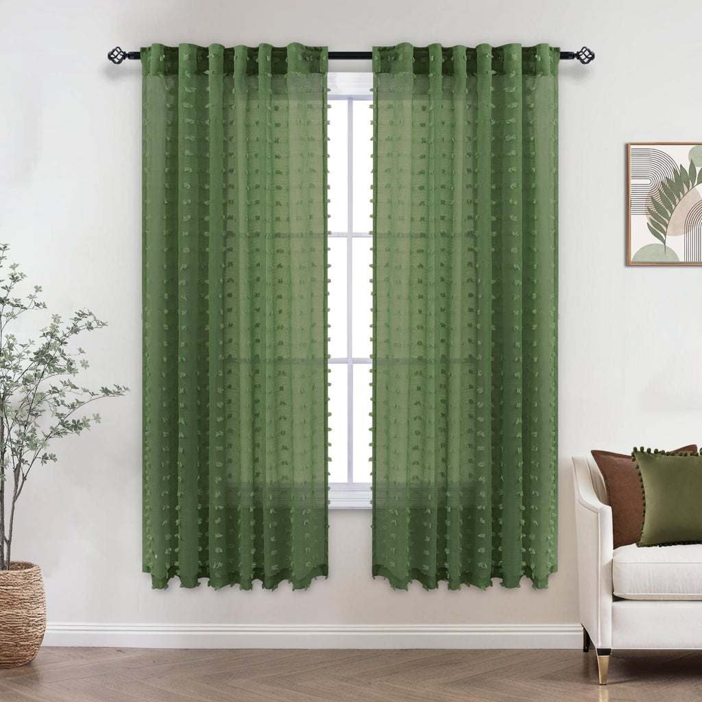 Koufall Dark Green Curtains 63 Inch Length For Living Room,Sheer Curtains For Bedroom 63 Inches Long,Olive Green