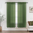 Koufall Dark Green Curtains 63 Inch Length For Living Room,Sheer Curtains For Bedroom 63 Inches Long,Olive Green