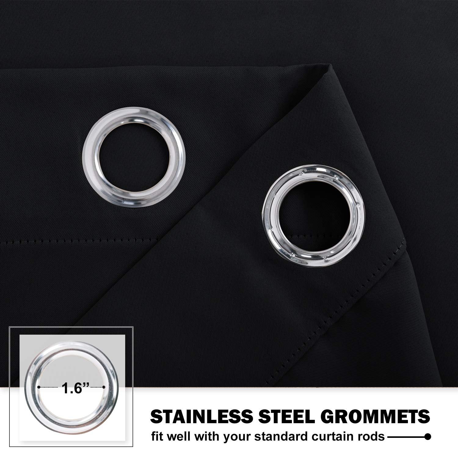 Nicetown Black Small Window Valances Curtains - Thermal Insulated Home Decor Blackout Grommet Tier Curtains Drapes For Kitchen/Bedroom/Office (42W By 24L 1.2 Inches Header, Black, 2 Pieces)