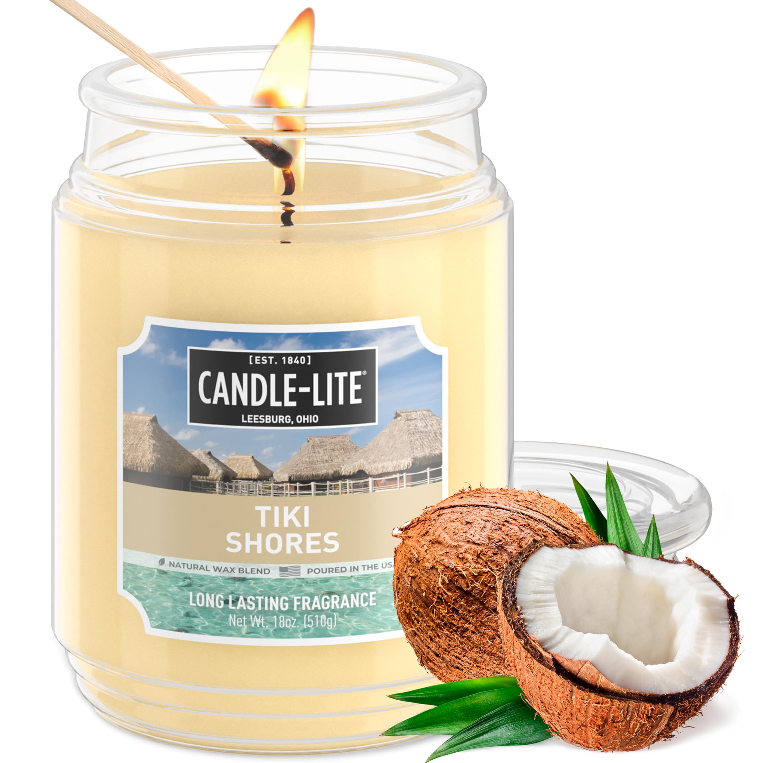 CANDLE-LITE Everyday Scented Tiki Shores Scented, One 18 oz. Single-Wick Aromatherapy Candle with 110 Hours of Burn Time, Off-Wh