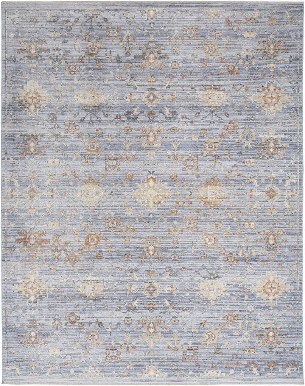 HomeRoots 533442 8 x 10 ft. Oriental Power Loom Distressed Rectangle Area Rug with Fringe Blue & Ivory