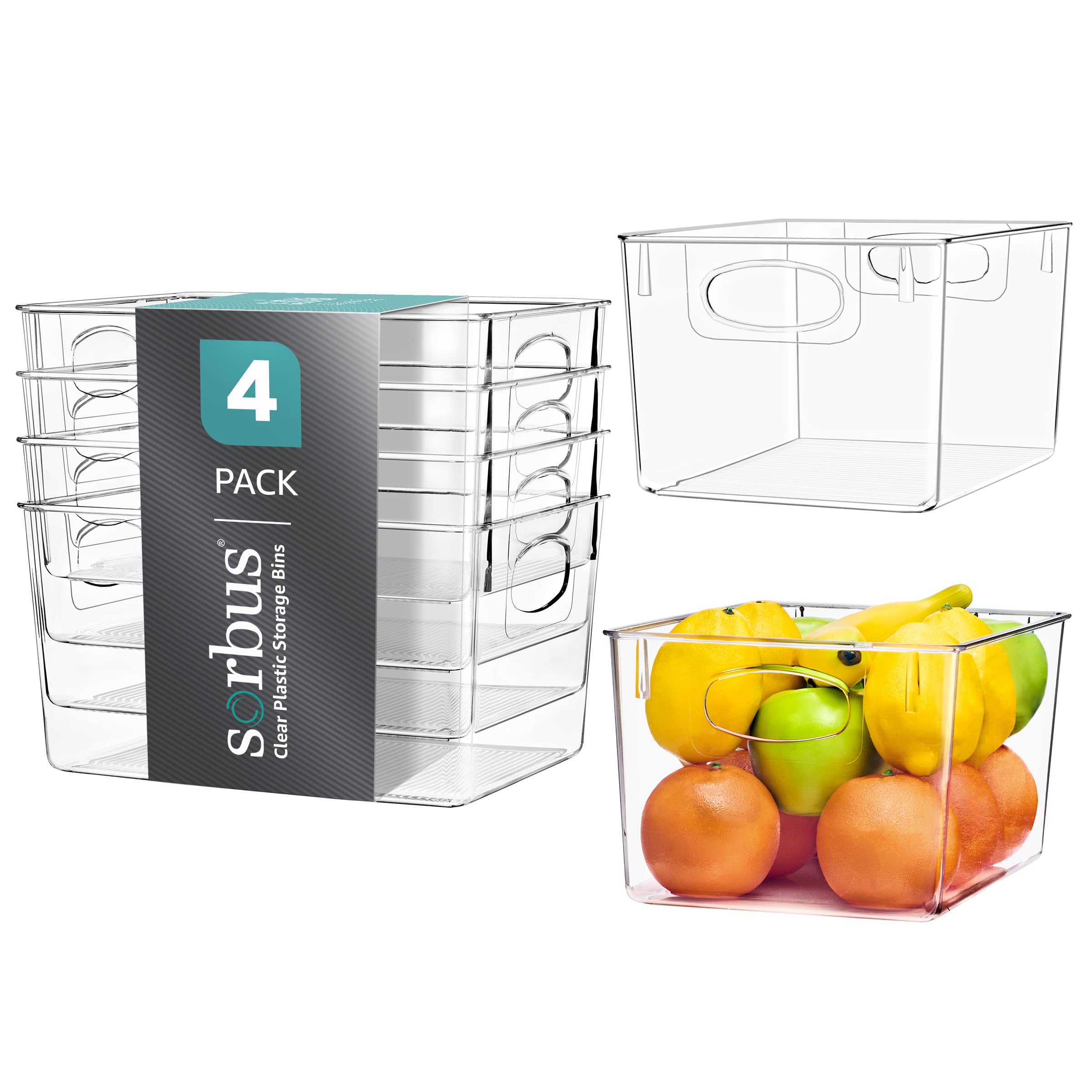 Sorbus Large Clear Plastic Storage Bins for Shelves, Clothes, with Handle - Clear Storage Bins, Drawer, Shelf, Closet, Pantry, F