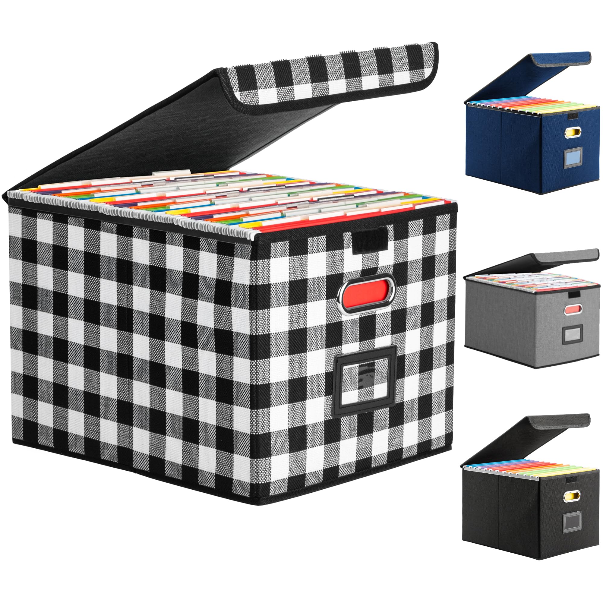 Hleelomi File Organizer Box With Lid For Hanging Folders, Collapsible Storage File Box With Plastic Slide, Portable Document Org