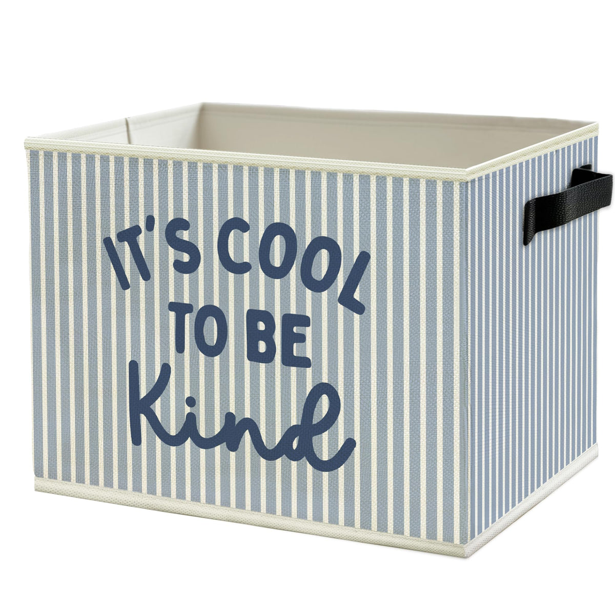 WULQYING Inspirational Kids Nursery Storage Bins Box with Handles, Its Cool to Be Kind Blue Striped Collapsible Basket Organize