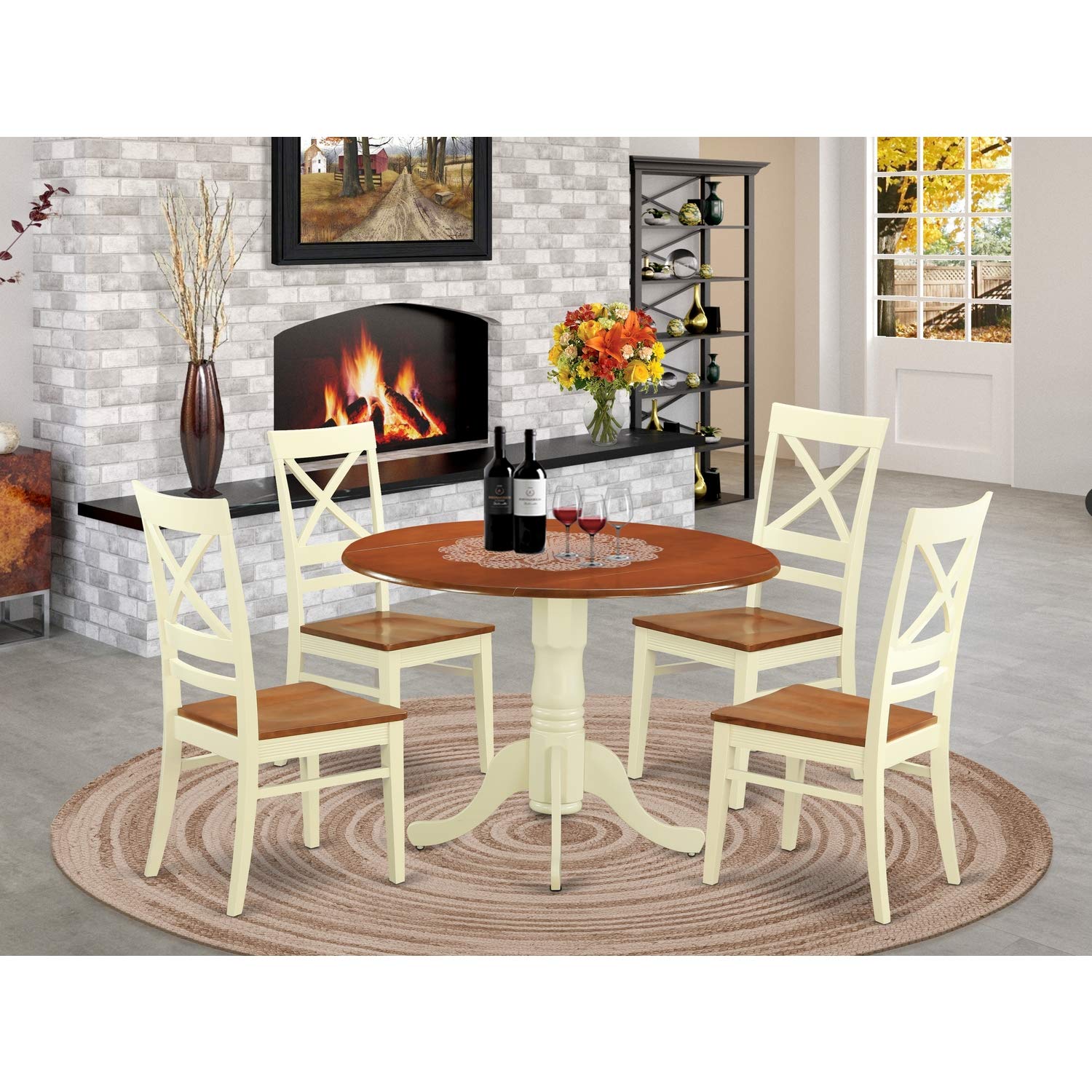 East West Furniture Dlqu5-Bmk-W 5 Pc Small Kitchen Table Set - Kitchen Table And 4 Dinette Chairs