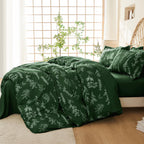 Muxhomo Dark Green Bed In A Bag Queen 7 Pieces, Queen Comforter Set Reversible Botanical Flowers Design, Ultra Soft & Breathable