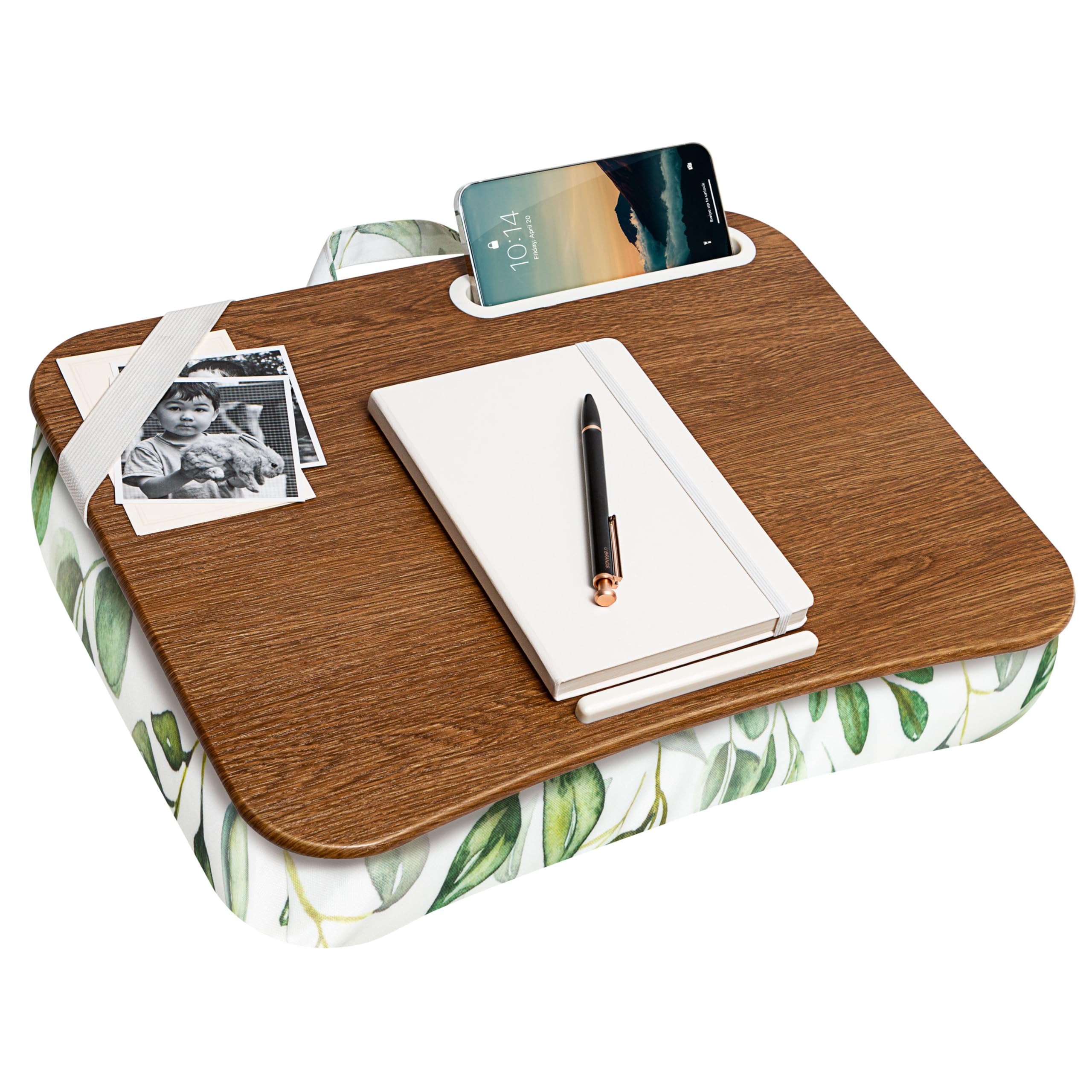 Lapgear Designer Lap Desk With Phone Holder And Device Ledge - Watercolor Leaves - Fits Up To 15.6 Inch Laptops - Style No. 4541