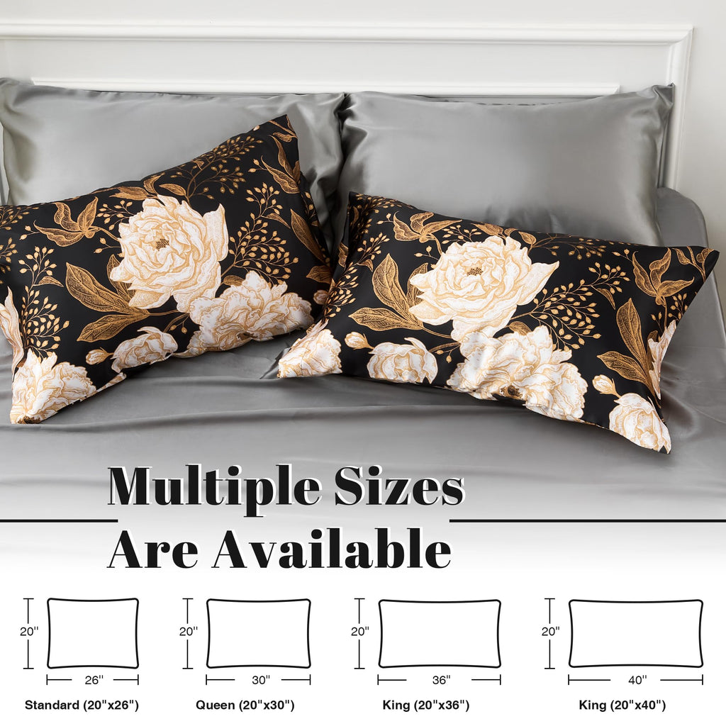 Exq Home Satin Pillowcase For Hair And Skin Queen - Printed Vintage Flowers Silk Pillowcase 2 Pack 20X30 Inches - Satin Pillow C