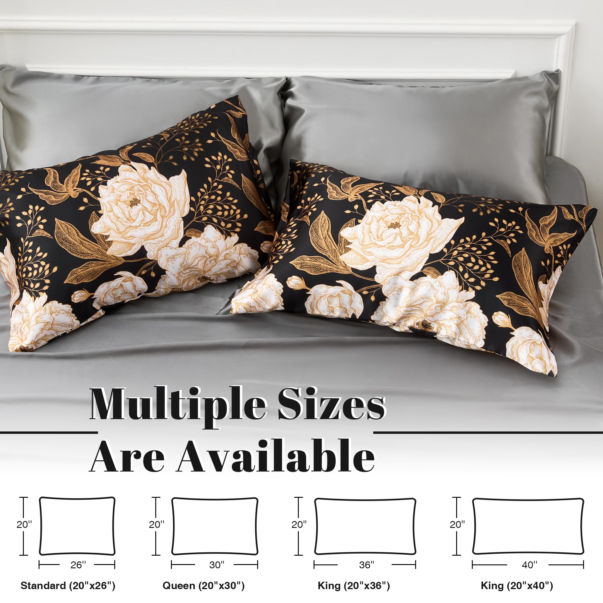 Exq Home Satin Pillowcase For Hair And Skin Queen - Printed Vintage Flowers Silk Pillowcase 2 Pack 20X30 Inches - Satin Pillow C