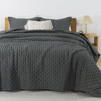 Andency Dark Grey Queen Size Quilt Bedding Set (90X96 Inch), 3 Pieces Soft Lightweight Bedspread Coverlet, Drak Gray Boho Summer