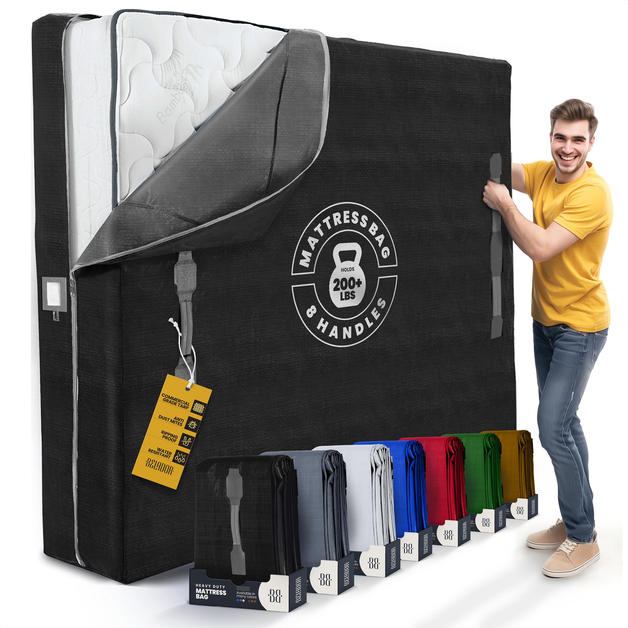 Mattress Bags For Moving With 8 Handles - Cali King Size - Extra-Thick Mattress Bag For Moving - Reusable Mattress Storage Bag -