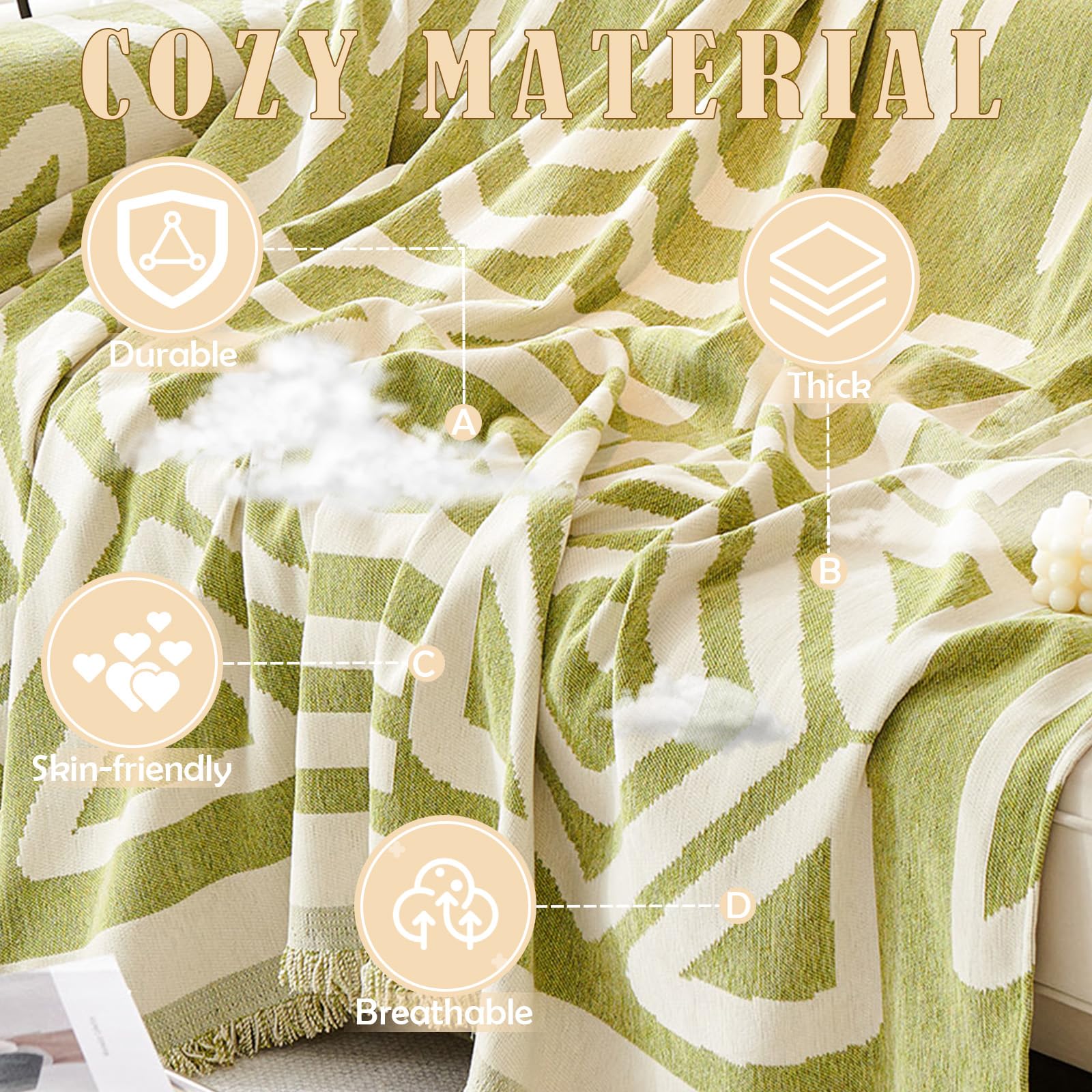 Handontime Green Sofa Covers Chenille Couch Covers Universal Sofa Cover Boho Cover For Sofa 3 Seats Dogs Couch Furniture Protector Couch Cushion Covers Sectional Couch Covers For L Shaped 71' X150'