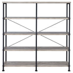 Coaster Home Furnishings Analiese Rustic Industrial 4-Tier Double Bookcase Etagere Bookshelf Office Storage Book Shelf Engineered Eco-Friendly Wood Laminate Sturdy Black Steel Grey Driftwood 801544