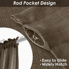 Melodieux Brown Semi Sheer Curtains 72 Inches Long For Bedroom, Living Room Linen Look Privacy Window Rod Pocket Sheer Drapes, 5