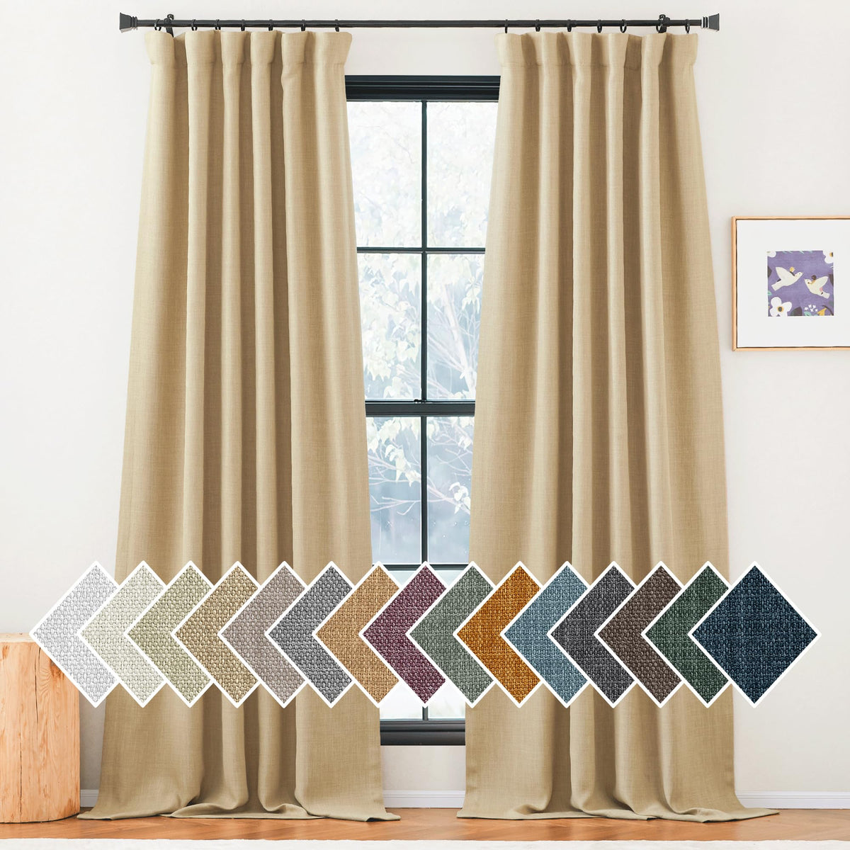 Nicetown Faux Linen Room Darkening Thermal Curtains 84 Inches Long, Rod Pocket/Back Tab/Hook Belt Sound Reducing Light Block Win