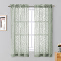 Chyhomenyc Marilyn Sage Green Sheer Curtains 63 Inch Length 2 Panels, Light Filtering 3D Leaf Clip Jacquard Textured Voile Drape