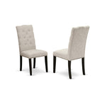 East West Furniture X626El635-7 7 Piece Dinette Set Consist Of A Rectangle Dining Room Table With X-Legs And 6 Doeskin Linen Fabric Parsons Dining Chairs, 36X60 Inch, Multi-Color