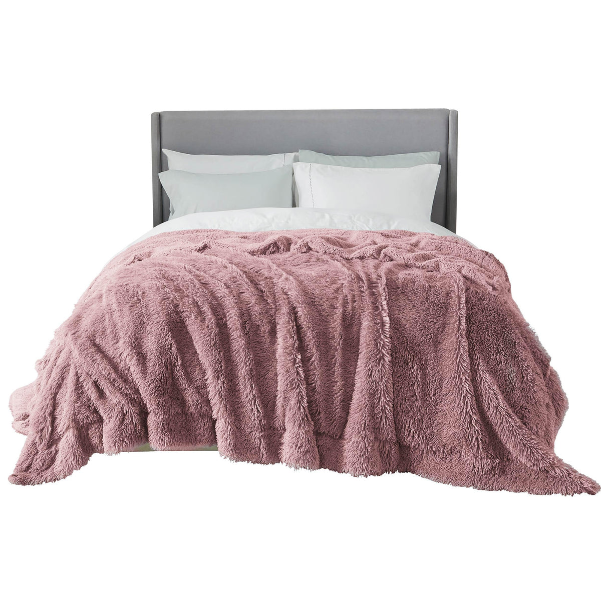 Bedsure Soft Fuzzy Faux Fur King Size Blanket Dusty Pink - Cozy, Fluffy, Plush Sherpa Fleece Blanket, Furry, Shaggy Blanket For