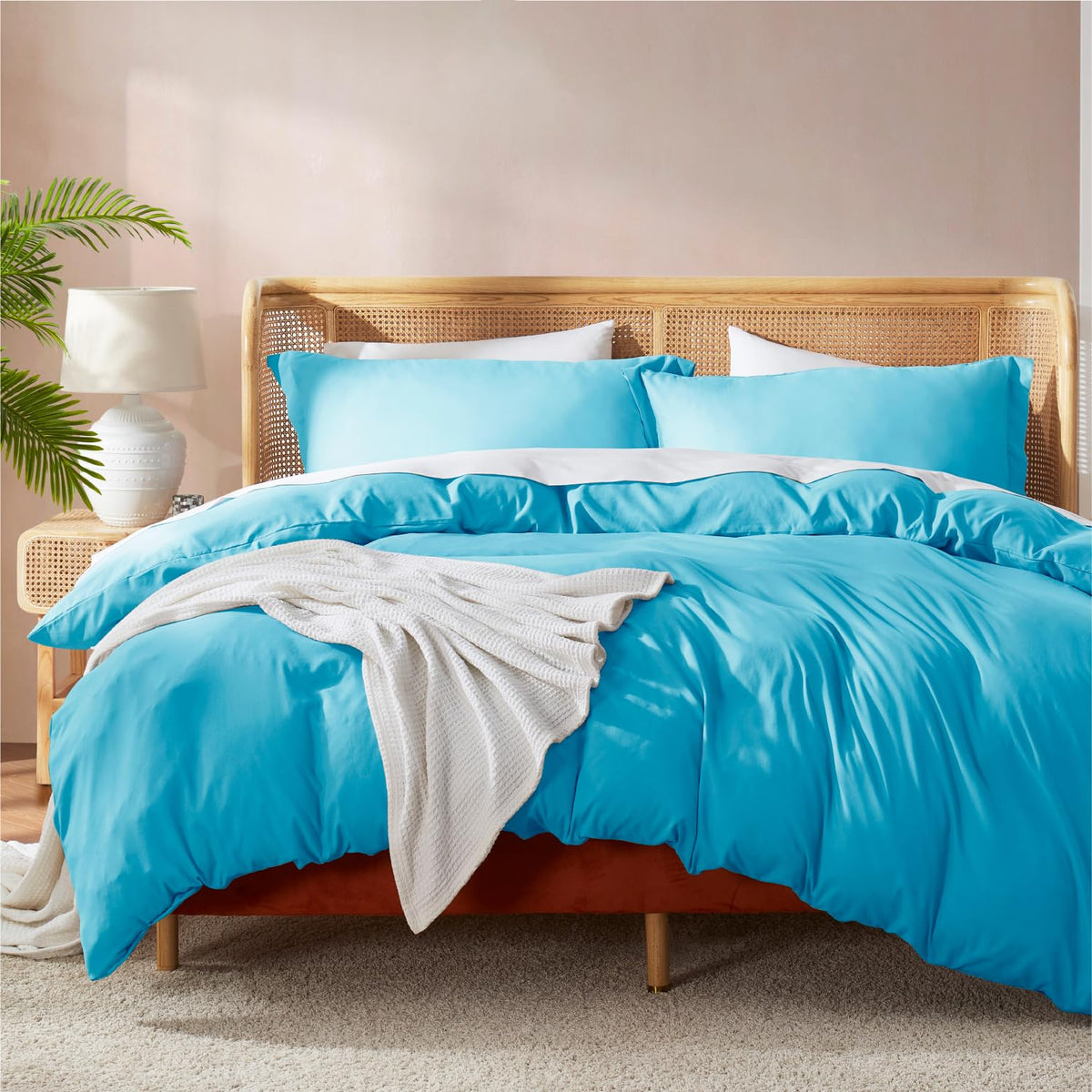 Nestl Bright Blue California King Duvet Cover Sets - Soft Double Brushed Cal King Duvet Cover, 3 Piece, With Button Closure, 1 D