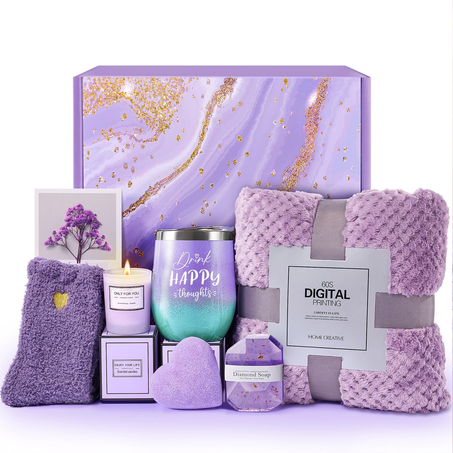 Le Cadeau Birthday Gifts For Women, Get Well Soon Gifts, Relaxing Spa Care Package With Luxury Flannel Blanket - Valentines, Mot