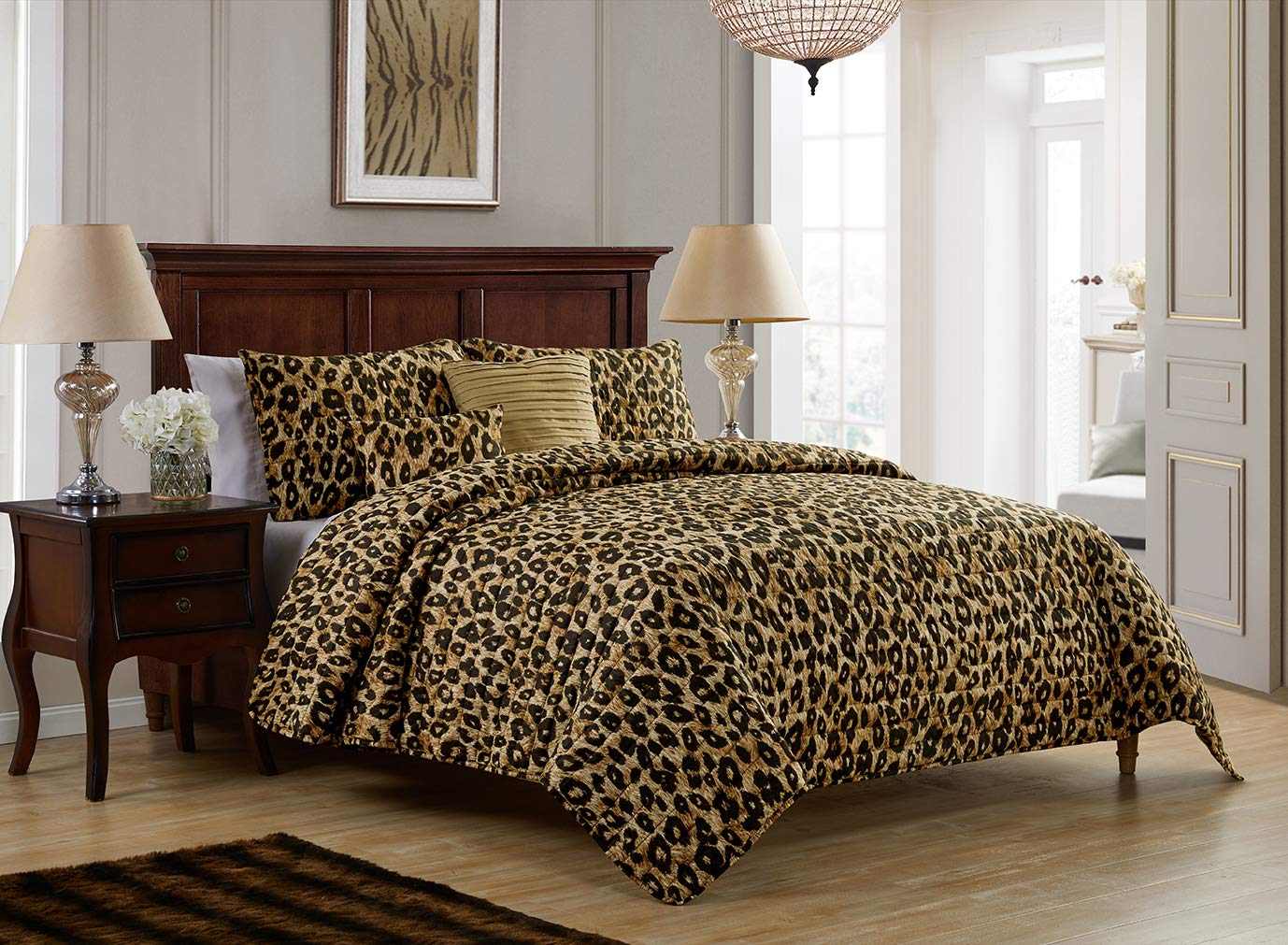 Vcny Home - Bed In A Bag, Soft Bedding Set With Matching Shams, Decorative Pillows & Pillowcases, Animal Print Home Decor (Cheet