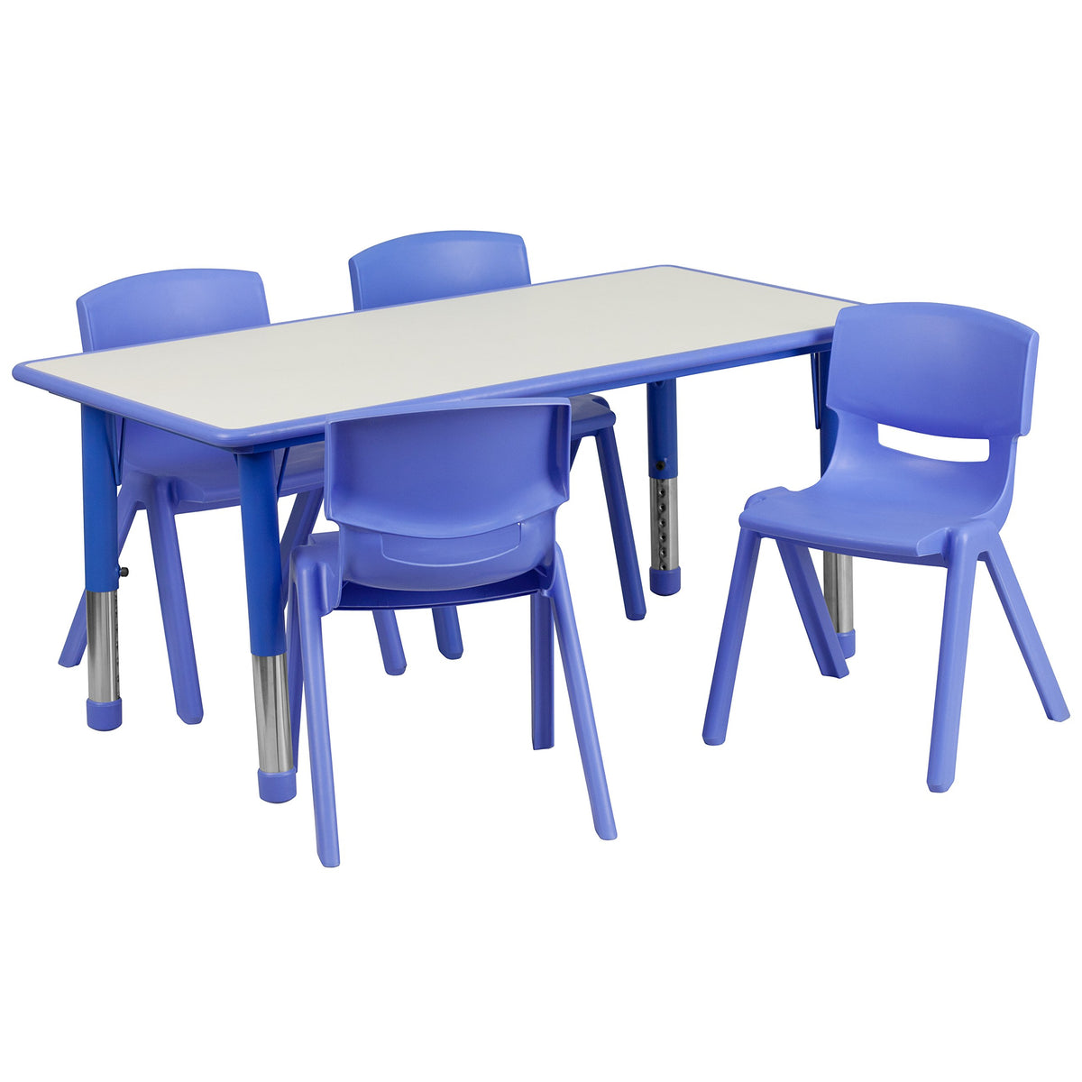 Flash Furniture Emmy 23.625''W X 47.25''L Rectangular Blue Plastic Height Adjustable Activity Table Set With 4 Chairs