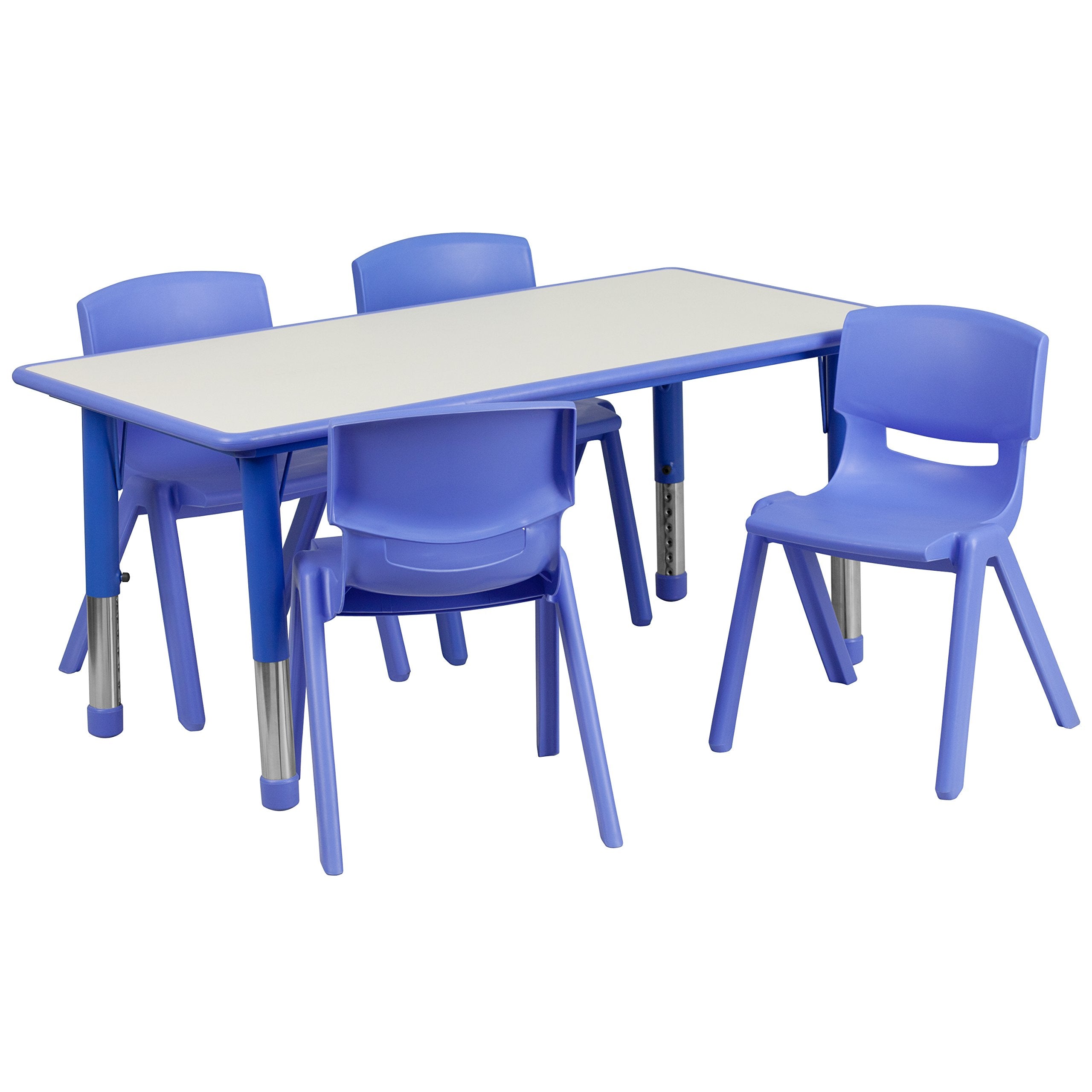 Flash Furniture Emmy 23.625''W X 47.25''L Rectangular Blue Plastic Height Adjustable Activity Table Set With 4 Chairs