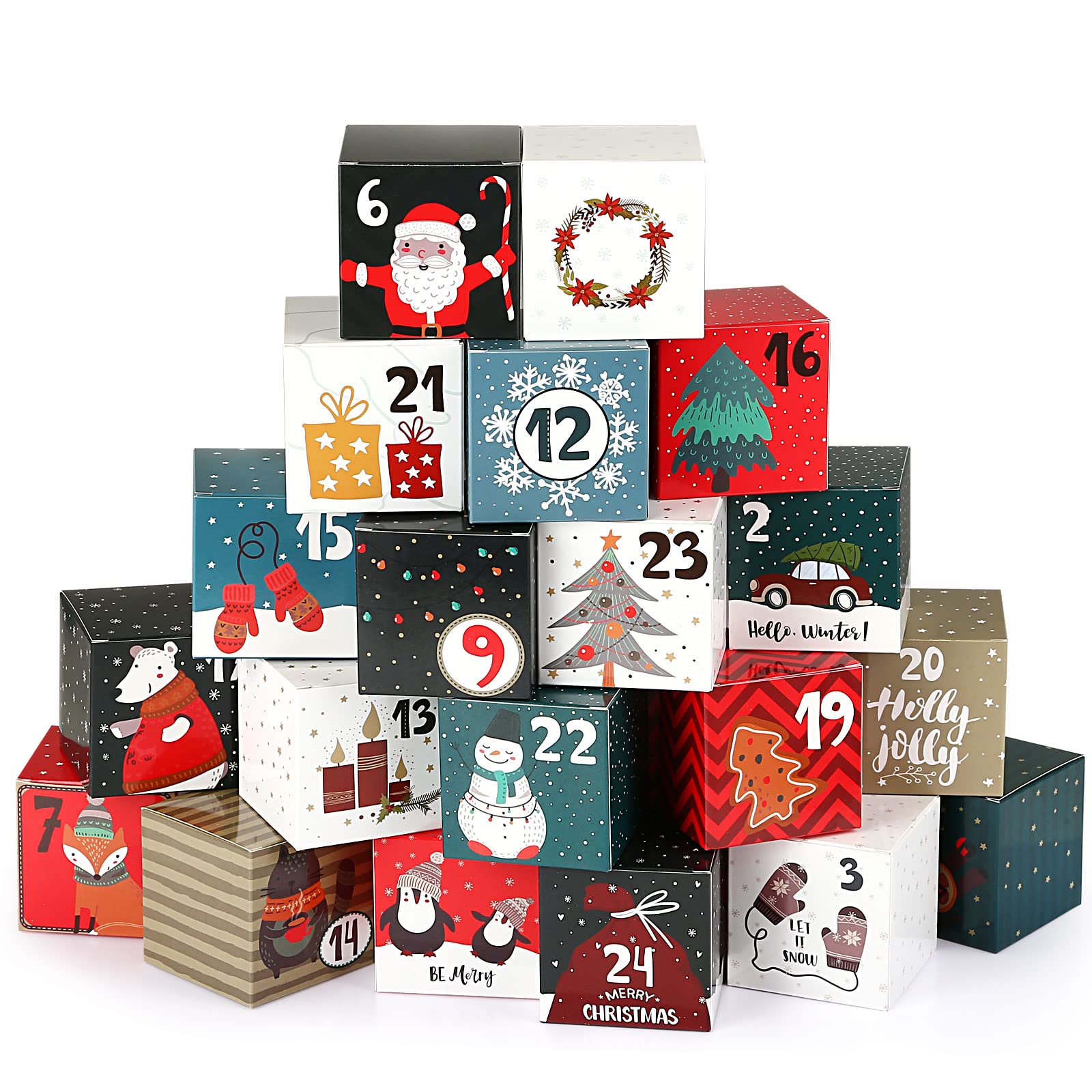 Naler Christmas Advent Calendar Boxes 2024 Countdown to Christmas Empty Gift Boxes to Fill for Christmas Party Favor Holiday Dec
