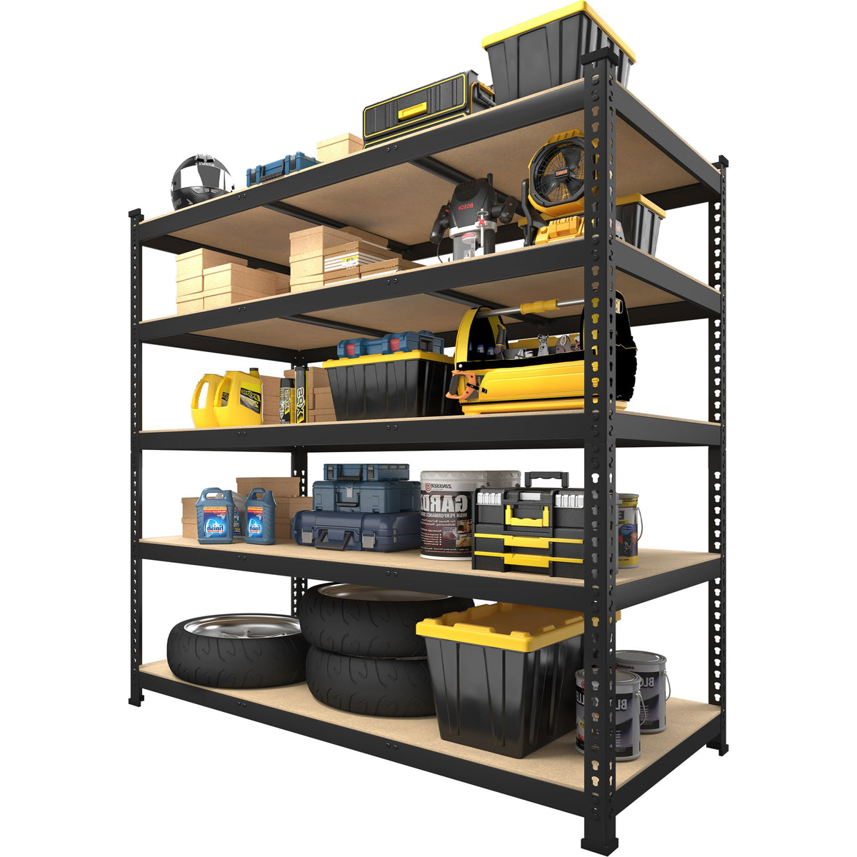 Primezone 48' X 24' X 72' Heavy Duty Storage Shelves - 5 Tier Adjustable Garage Storage Shelving, Metal Storage Utility Rack Shelf Unit For Warehouse Pantry Closet Kitchen, Black