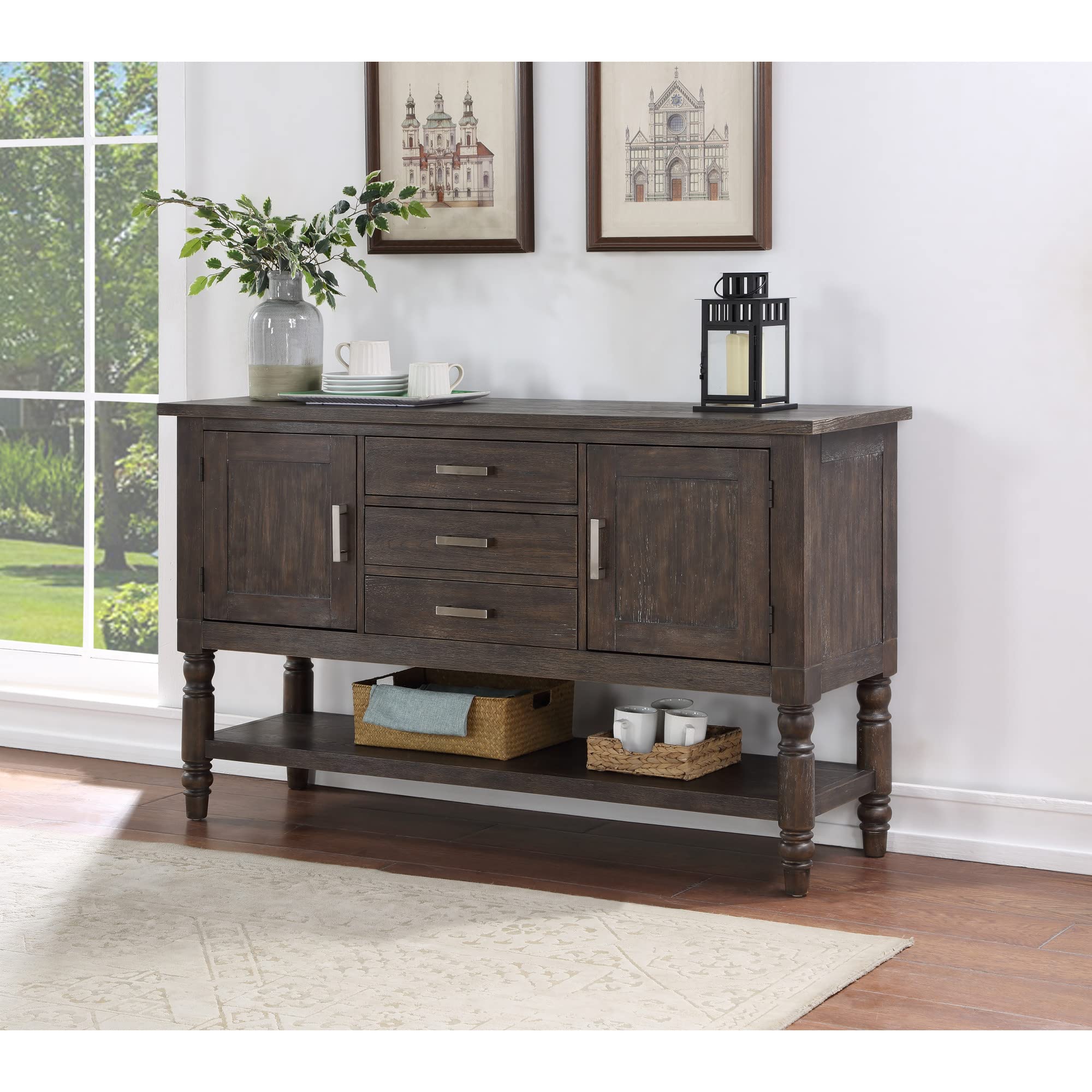 Steve Silver Dining Ample Storage, Elegant Design, Dusty Espresso Finish, Hutchins Collection, Satin Nickel Hardware Server