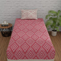 Huesland By Ahmedabad Cotton 144 Tc Elastic Bedsheet Single Bed Cotton With 1 Pillow Cover | 36 X 78 Inches | Peach Pink & White