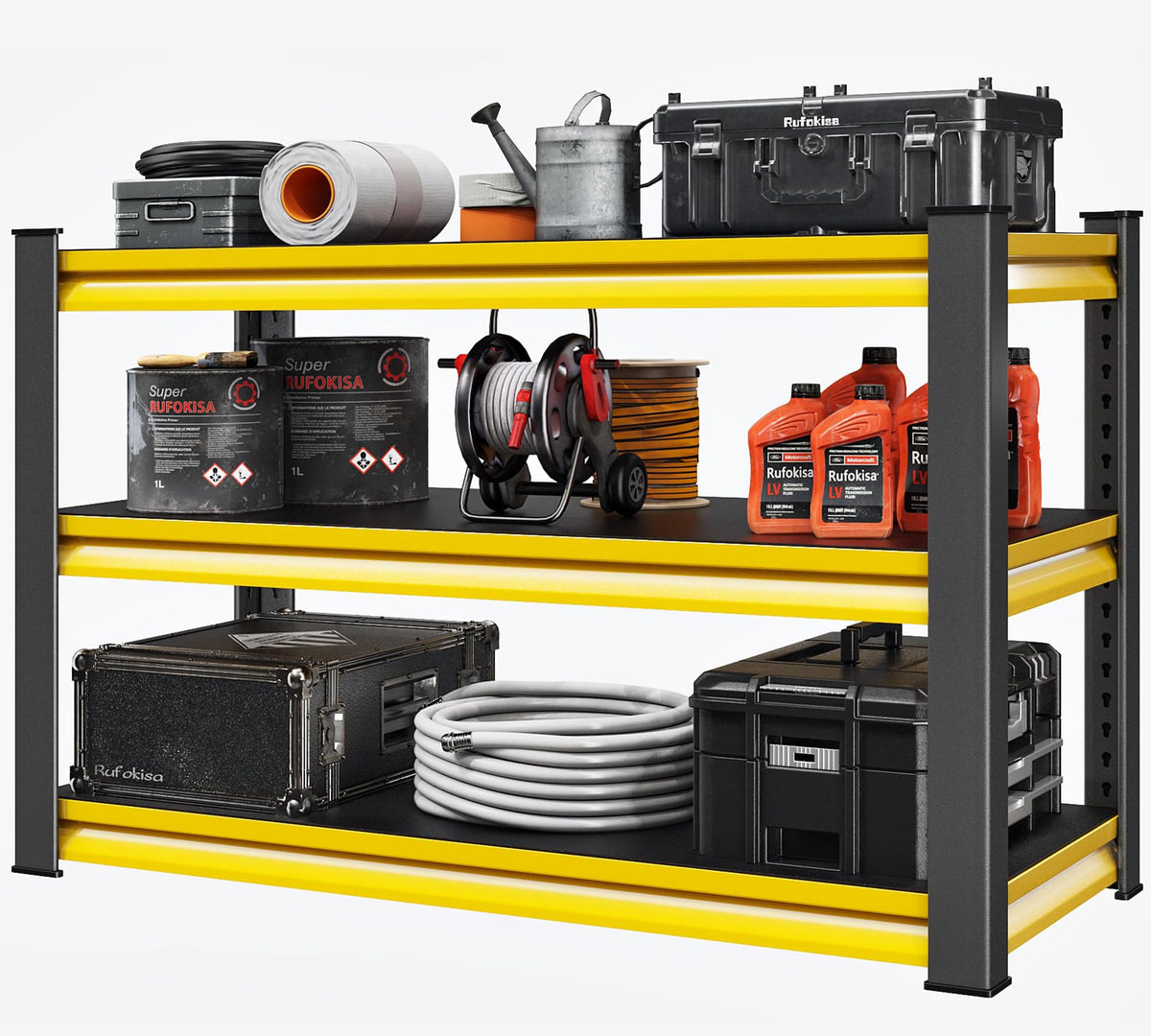 Rufokisa 48 W Garage Shelving Heavy Duty, 1650LBS Loads Adjustable Garage Storage Shelves,3Tier Metal Storage Racks and Shelvi