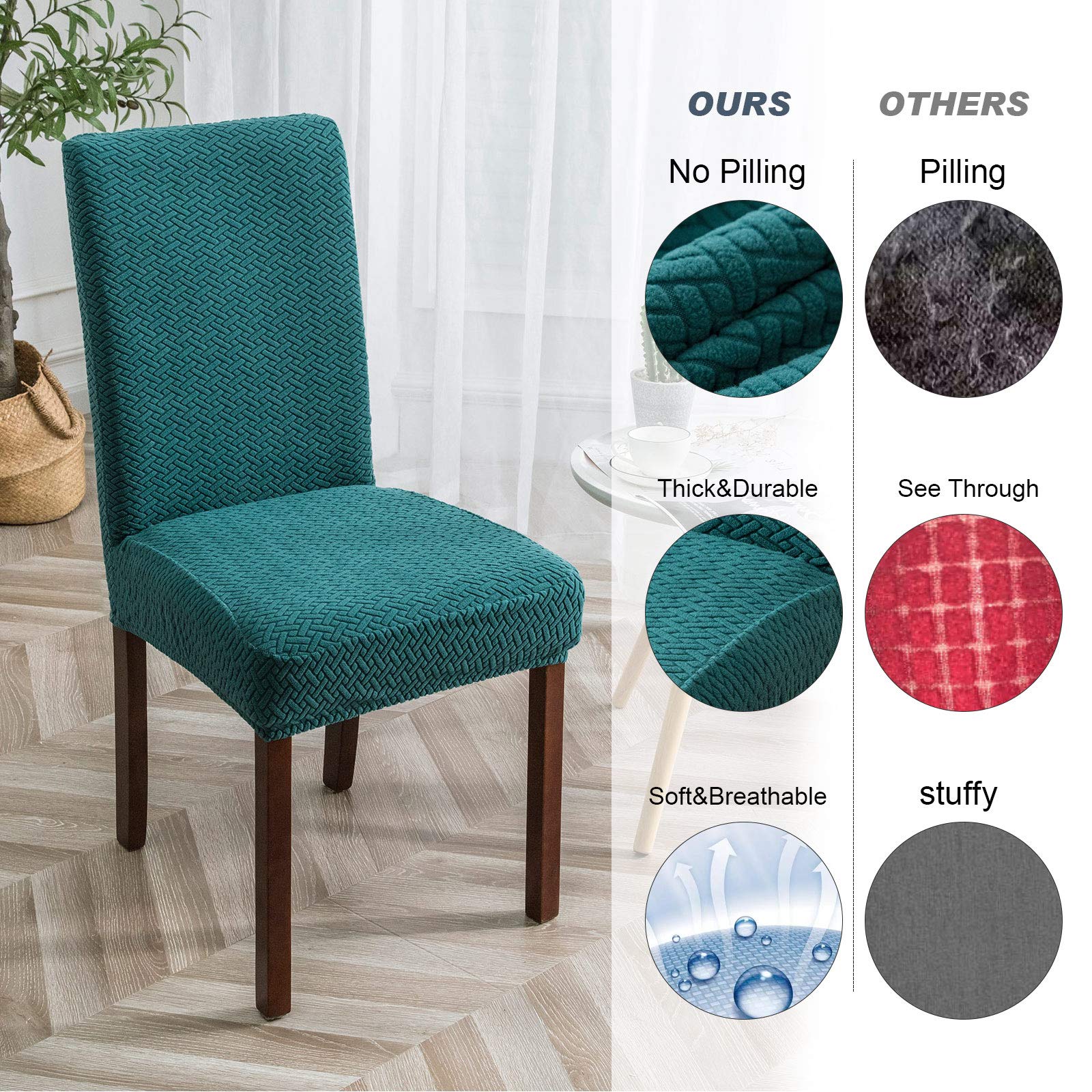 Genina Chair Covers For Dining Room Chair Covers Dining Chair Slipcovers Stretch Kitchen Parsons Chair Covers (Teal, 6 Pcs)