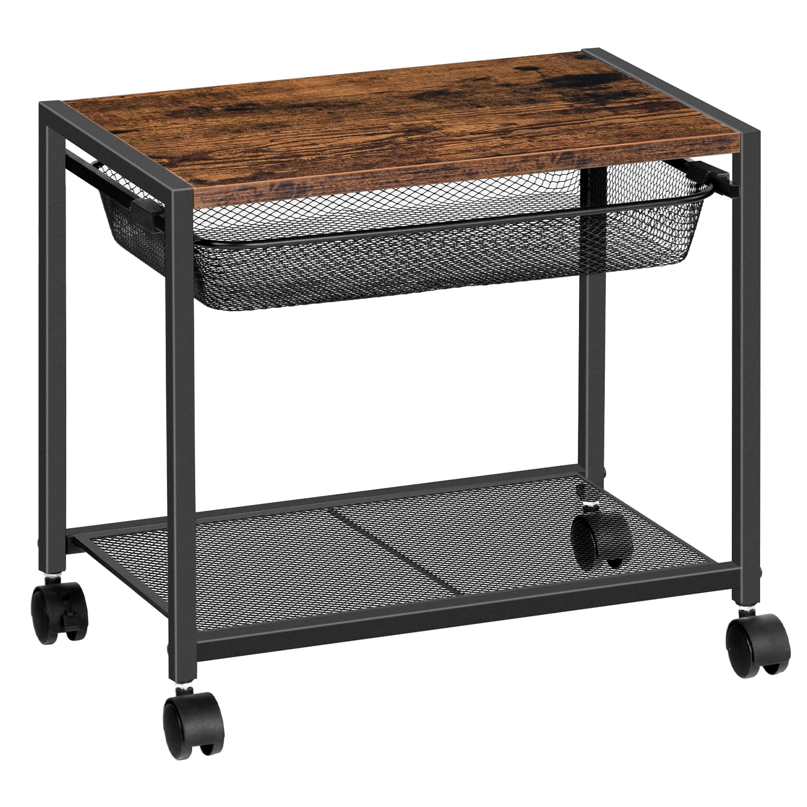 Hoobro Printer Stand, Industrial Under Desk Printer Cart With Storage Shelf, 2-Tier Mobile Printer Table On Wheels, Heavy Duty M