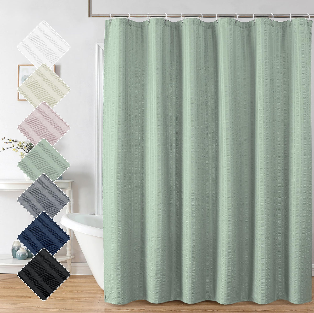 Aiyufeng Moga Sage Green Shower Curtain - 3D Embossed Textured Shower Curtains For Bathroom, Luxury Polyester Cloth Bath Curtain